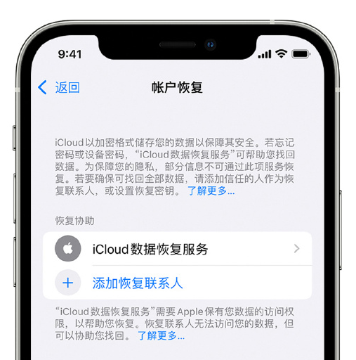 临夏苹果手机维修分享在 iPhone 上设置帐户恢复联系人的方法 