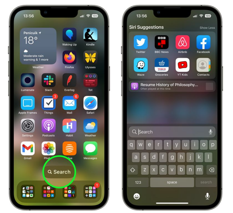 临夏苹果手机维修分享升级到 iOS 16 后，如何删除主屏幕上的搜索按钮 